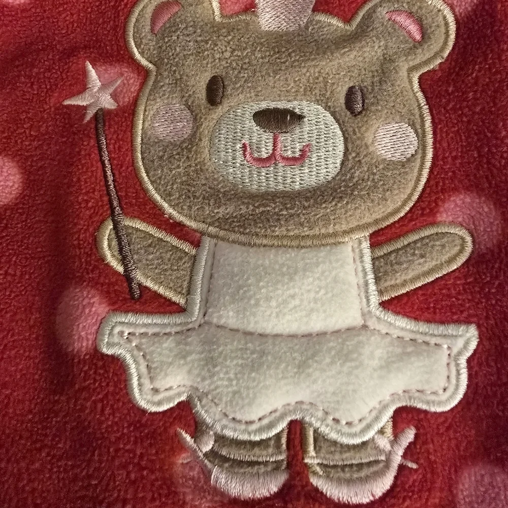 Carter's Pink Polka Dot Pajama One Piece with Bear Footless Fleece 12 Mo.